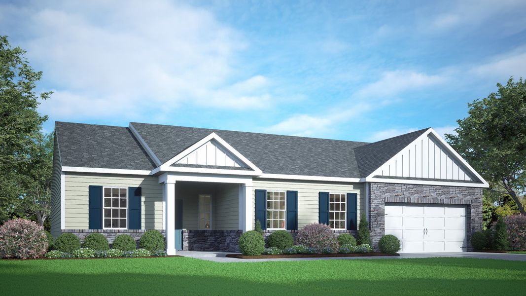 Representative exterior photo of a completed home built from the Dylan - Drhe by D.R. Horton in Beaver Dam Crossing, Bailey, NC (Image 2). Representative exterior photo of a completed home built from the Dylan - Drhe by D.R. Horton in Beaver Dam Crossing, Bailey, NC (Image 2).