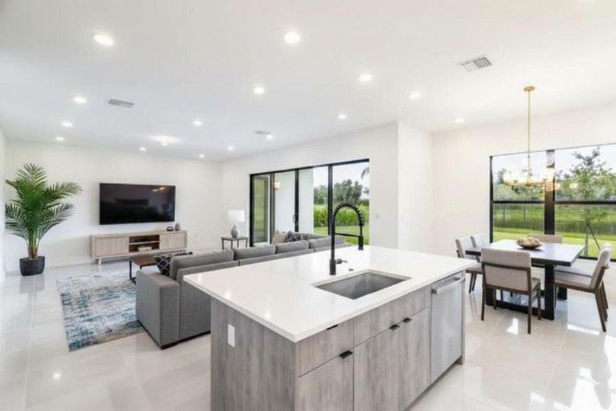 Virtually staged living room and dining