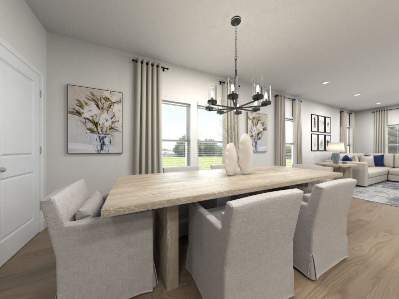 The open-concept floorplan allows for an easy flow between the kitchen and dining areas.