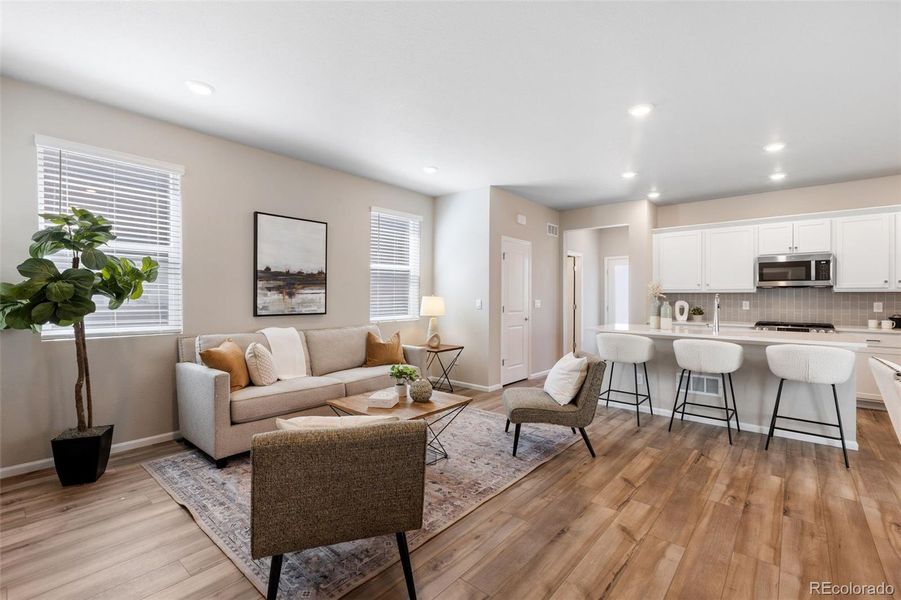 Furnished interior view inside a new home in Woodrose at Painted Prairie, Aurora (Image 17). Furnished interior view inside a new home in Woodrose at Painted Prairie, Aurora (Image 17).