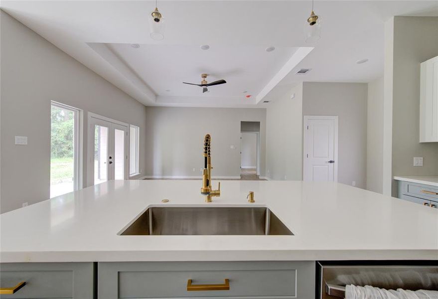 Kitchen overlooks family room