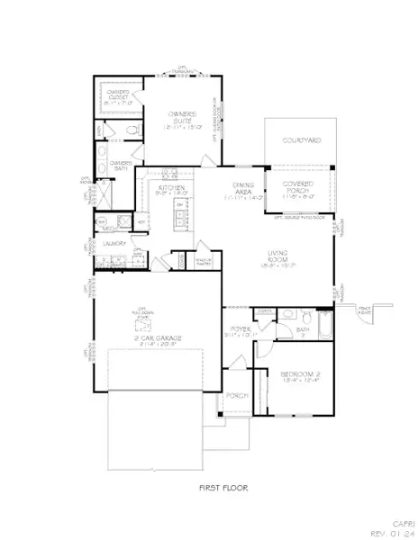 2D floor plan layout for the Capri by Epcon Communities in Lakeside at Millican Reserve, College Station, TX (Image 3).
