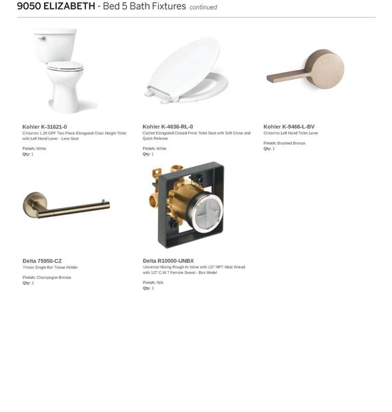 Bedroom 5 Bath Fixtures (Continued) Bedroom 5 Bath Fixtures (Continued)