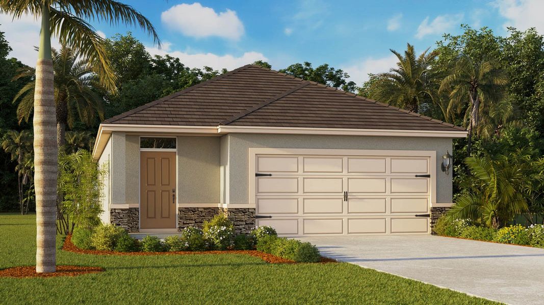 Representative exterior photo of a completed home built from the DOWNING by D.R. Horton in Crosswinds, Haines City, FL (Image 2).