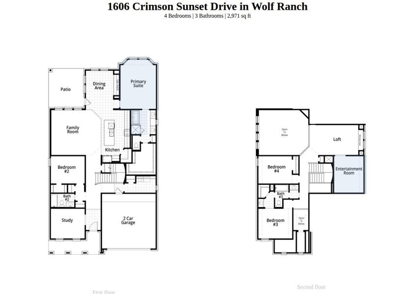 2D floor plan layout of this home in Wolf Ranch, Georgetown, TX (Image 3).