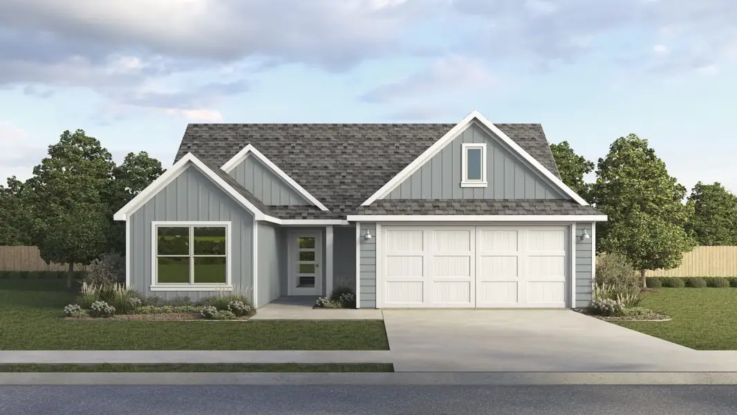 Front exterior of a new home in Windrose, Pilot Point, TX, highlighting curb appeal (Image 1). Front exterior of a new home in Windrose, Pilot Point, TX, highlighting curb appeal (Image 1).