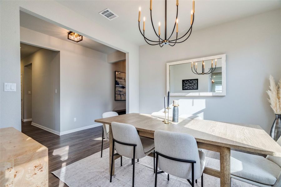 Formal dining room soaked in light.