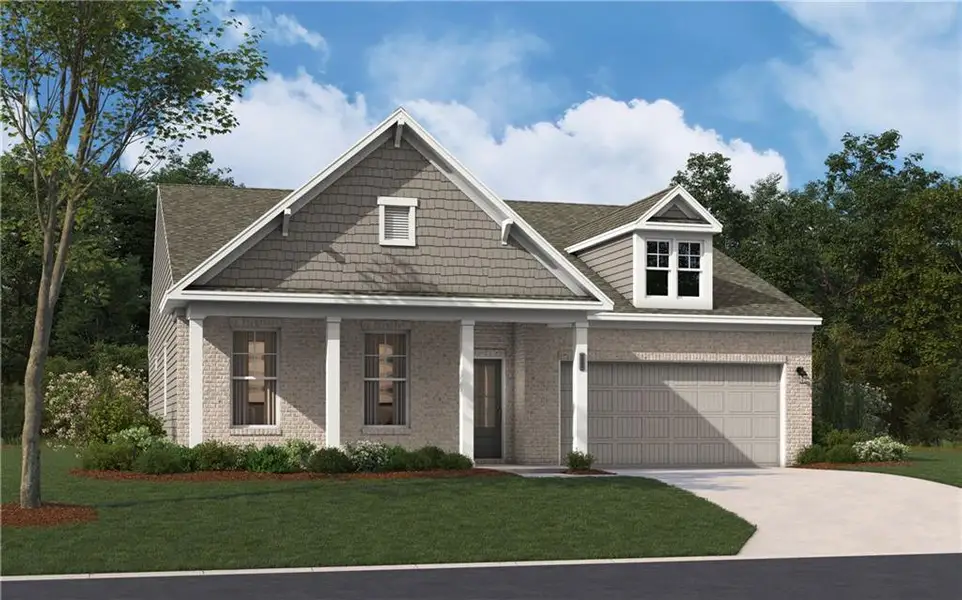 Front exterior of a new home in River Oaks, Locust Grove, GA, highlighting curb appeal (Image 1). Front exterior of a new home in River Oaks, Locust Grove, GA, highlighting curb appeal (Image 1).