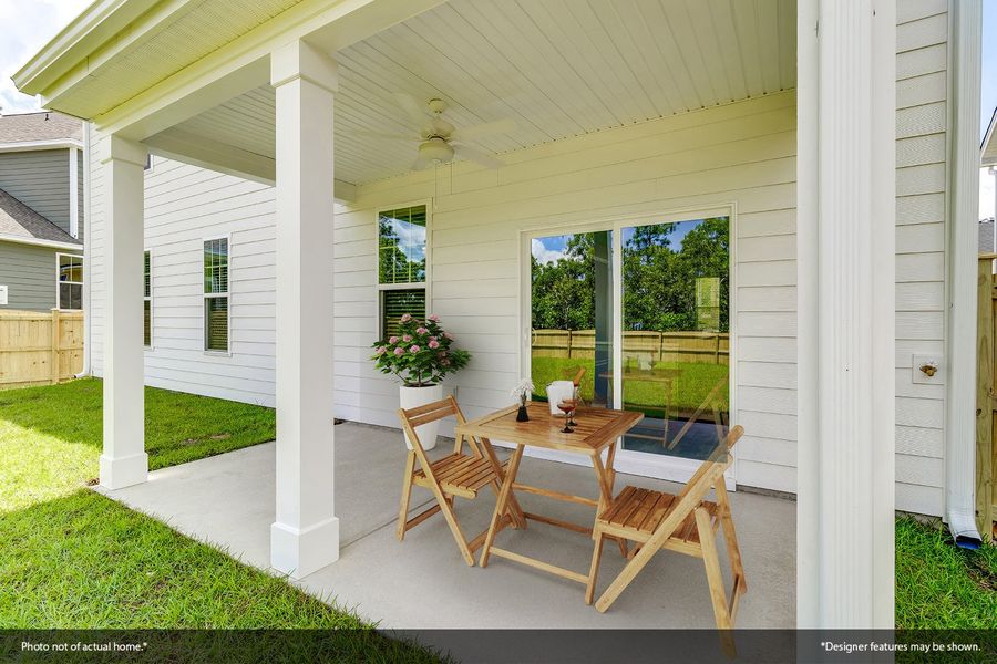 Exterior details and patio area of a home in Indigo at Abbey Preserve, Wilmington (Image 2). Exterior details and patio area of a home in Indigo at Abbey Preserve, Wilmington (Image 2).