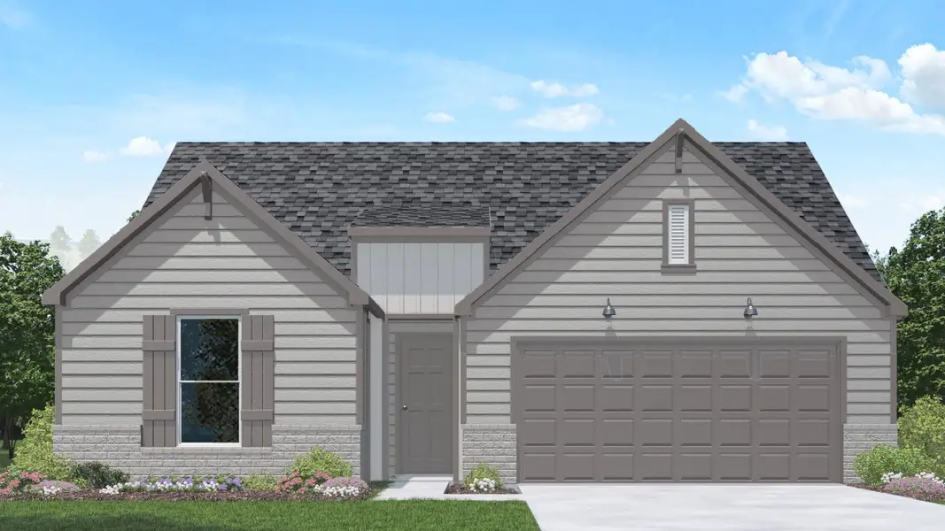 Front exterior of a new home in Silverthorne, Conroe, TX, highlighting curb appeal (Image 1). Front exterior of a new home in Silverthorne, Conroe, TX, highlighting curb appeal (Image 1).