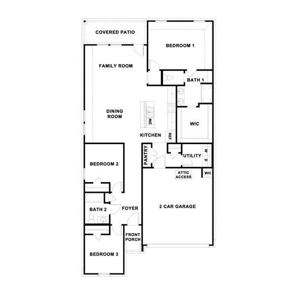 2D floor plan layout of this home in Prairie Lakes, Buda, TX (Image 2).