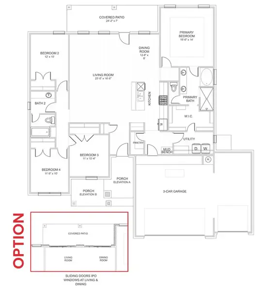 2D floor plan layout for the Canyon by Home Creations in Encino Estates, Dayton, TX (Image 4).