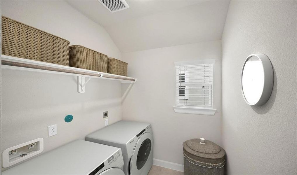 The 2nd floor utility room features a window and shelf for an organized laundry space.