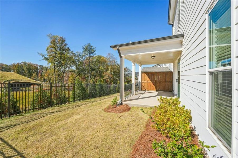 Exterior details and patio area of a home in Palisades Single Family, Cumming (Image 31).