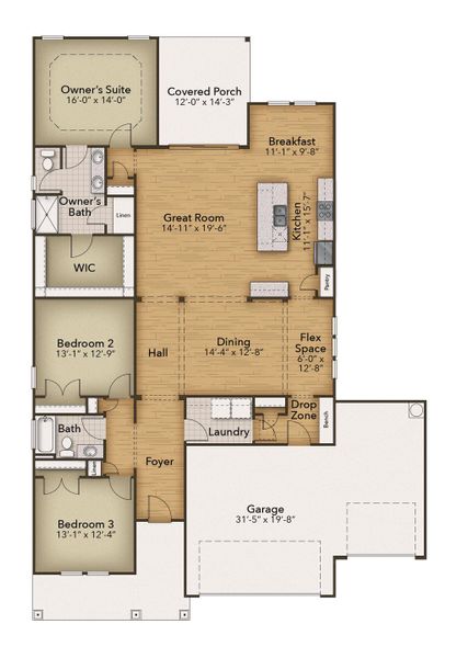2D floor plan layout of this home in The Willows, Loris, SC (Image 3).