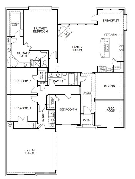 2D floor plan layout for the Concept 2370 by Risewell Homes in Myrtle Creek, Waxahachie, TX (Image 3).