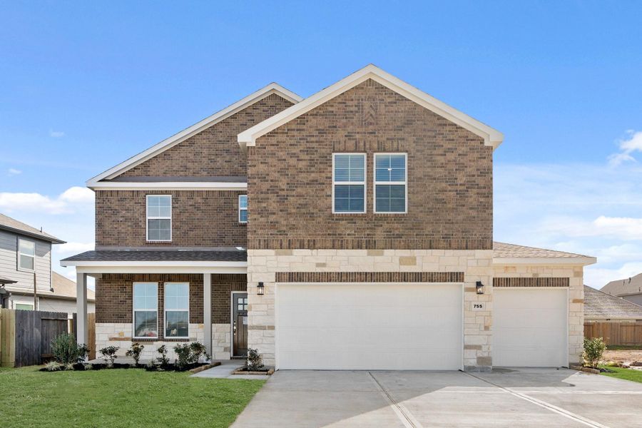Front exterior of a new home in Trails at Woodhaven, La Marque, TX, highlighting curb appeal (Image 19).