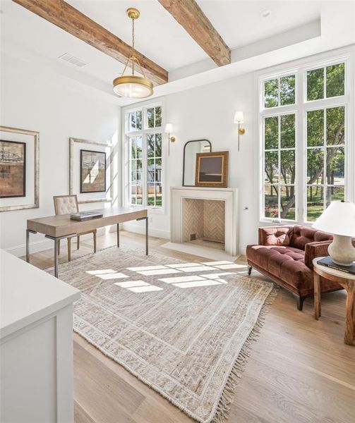 Office with Custom beams and cast stone fp