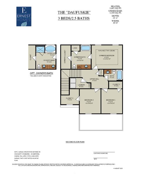 2D floor plan layout for the Daufuskie by Ernest Homes in New Haven At Belmont Glen, Guyton, GA (Image 5).