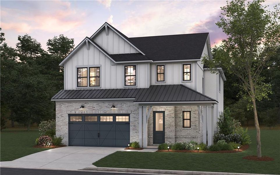 Front exterior of a new home in Villages at Sharon Springs, Cumming, GA, highlighting curb appeal (Image 1). Front exterior of a new home in Villages at Sharon Springs, Cumming, GA, highlighting curb appeal (Image 1).