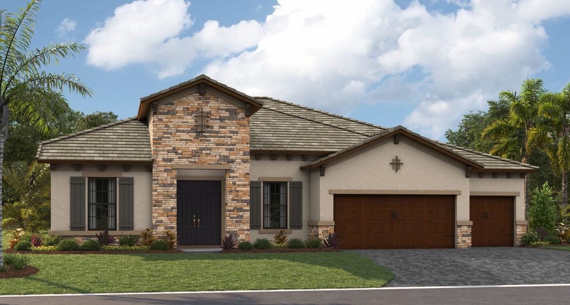 Representative exterior photo of a completed home built from the Key Largo by Homes by WestBay in Oakfield, Parrish, FL (Image 4).