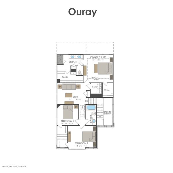 2D floor plan layout for the 2236444 by Pulte Homes in Cameron Place, Austin, TX (Image 2).