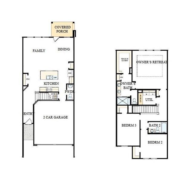 2D floor plan layout of this home in Westview Towns, Waxhaw, NC (Image 2).