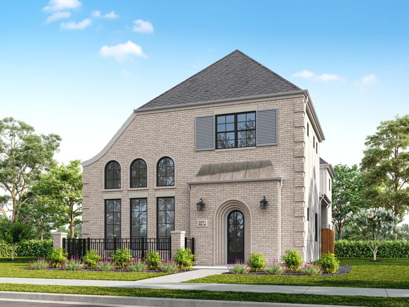 Representative exterior photo of a completed home built from the Mercel by Grenadier Homes in The Garden Homes at Swan Lake Estates, Dallas, TX (Image 3). Representative exterior photo of a completed home built from the Mercel by Grenadier Homes in The Garden Homes at Swan Lake Estates, Dallas, TX (Image 3).