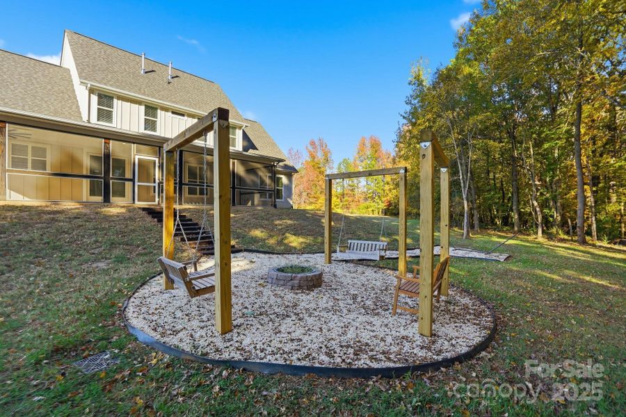 Entertaining Area w/ Fire Pit, Two Swings, and Area for Hammock