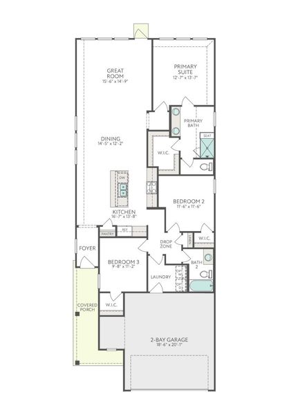 2D floor plan layout for the Abeline by Tri Pointe Homes in Prairie Collection at The Meadows, Krum, TX (Image 3).