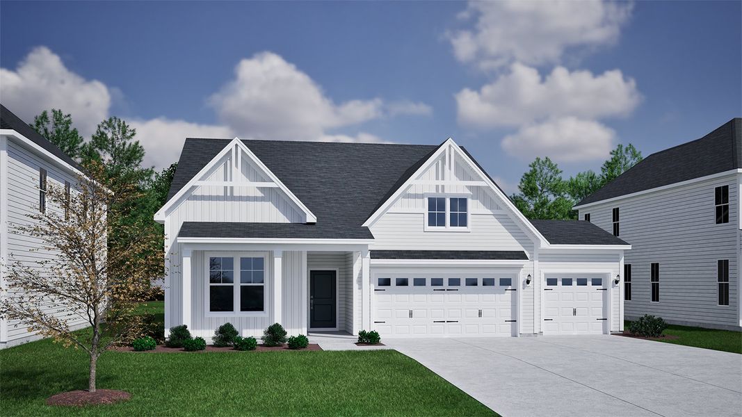 Representative exterior photo of a completed home built from the Goodwin - Vanguard Collection by Mungo Homes in Ovation at Sweetbrier, Durham, NC (Image 6).