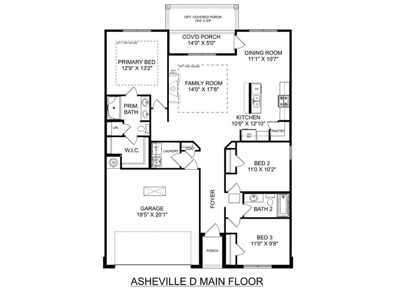 2D floor plan layout for the The Asheville D by Davidson Homes LLC in Bailey Park, Fayetteville, TN (Image 3). 2D floor plan layout for the The Asheville D by Davidson Homes LLC in Bailey Park, Fayetteville, TN (Image 3).