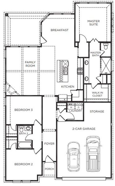 2D floor plan layout for the The Kyle by McKinley Homes in River Ranch Meadows, Dayton, TX (Image 2).