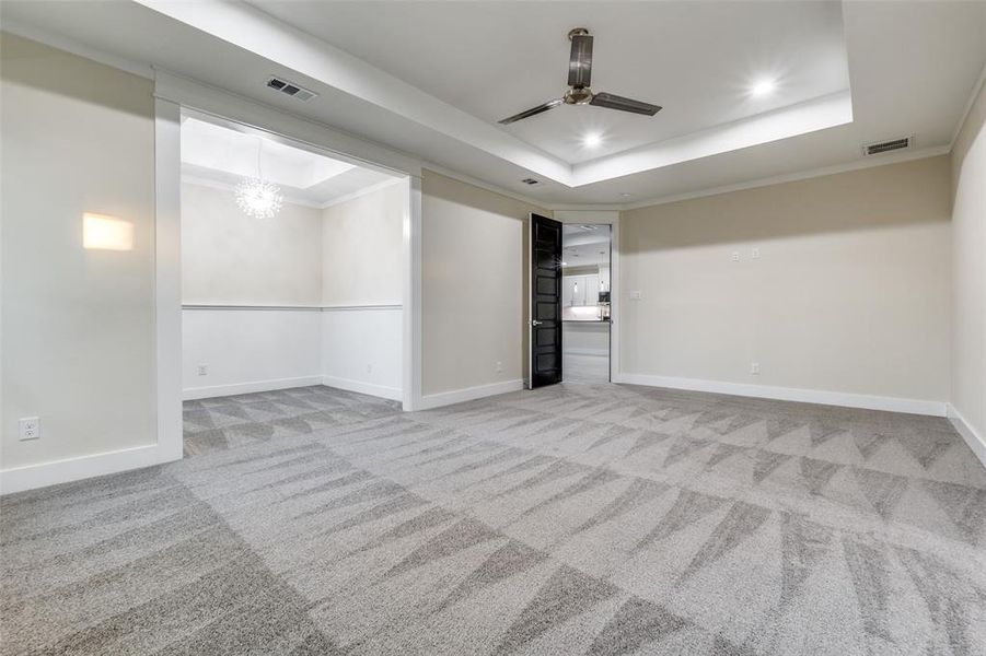 Master bedroom with Attached office and Tray Ceilings