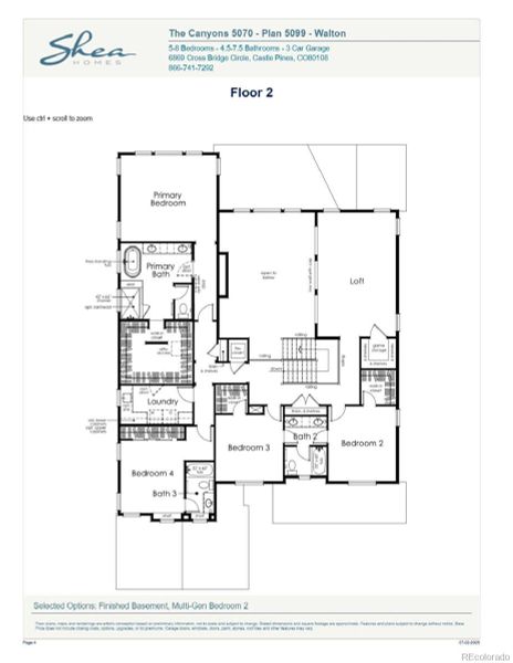 2D floor plan layout of this home in Luxe at The Canyons, Castle Pines, CO (Image 28).