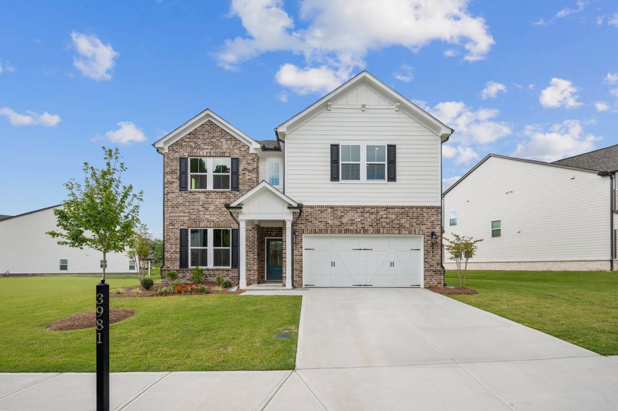 Representative exterior photo of a completed home built from the Canton II by Beazer Homes in The Paddocks at Doc Hughes, Buford, GA (Image 2). Representative exterior photo of a completed home built from the Canton II by Beazer Homes in The Paddocks at Doc Hughes, Buford, GA (Image 2).