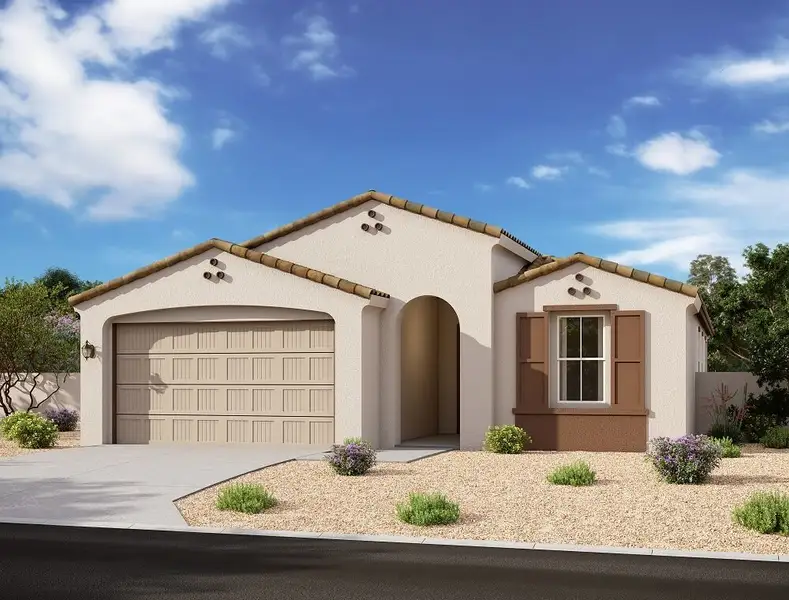 Front exterior of a home in the Aurora II at Eastmark community, located in Mesa, AZ (Image 9). Front exterior of a home in the Aurora II at Eastmark community, located in Mesa, AZ (Image 9).