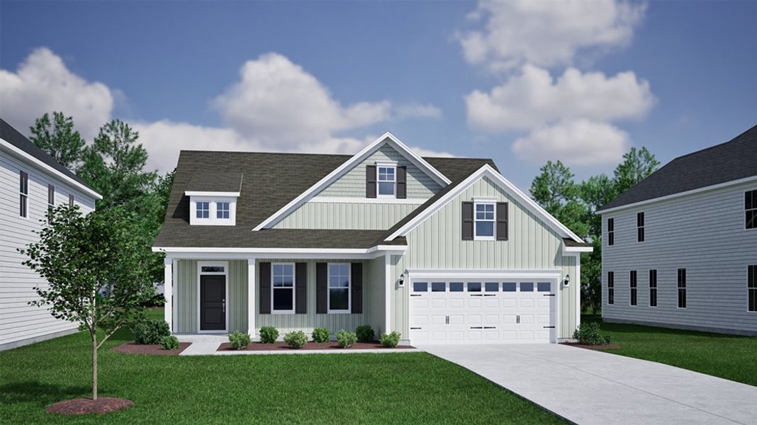 Front exterior of a new home in Hendrix Farms, Lexington, SC, highlighting curb appeal (Image 1).