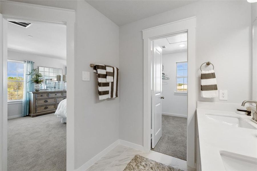 Bathroom with vanity and a wealth of natural light