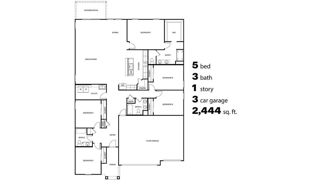2D floor plan layout for the Jerome - A50J by D.R. Horton in Entrada Del Toro at Rancho Sahuarita, Sahuarita, AZ (Image 3).