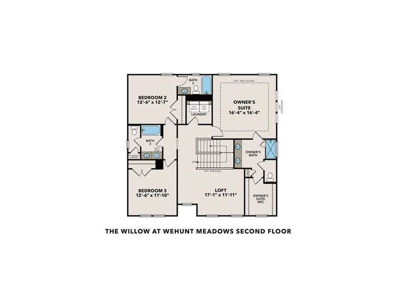 2D floor plan layout for the The Willow B at Wehunt Meadows by Davidson Homes LLC in Wehunt Meadows, Hoschton, GA (Image 5).