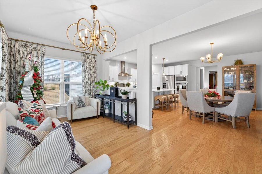 Furnished interior view inside a new home in Reunion, Flowery Branch (Image 14). Furnished interior view inside a new home in Reunion, Flowery Branch (Image 14).