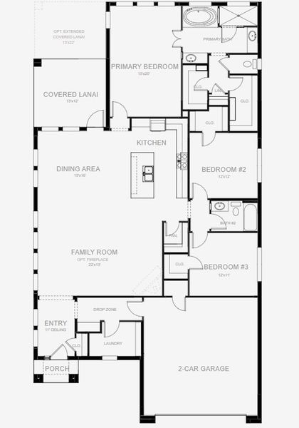 2D floor plan layout for the 2011F by Perry Homes in Mandarin Grove, Palmetto, FL (Image 4).