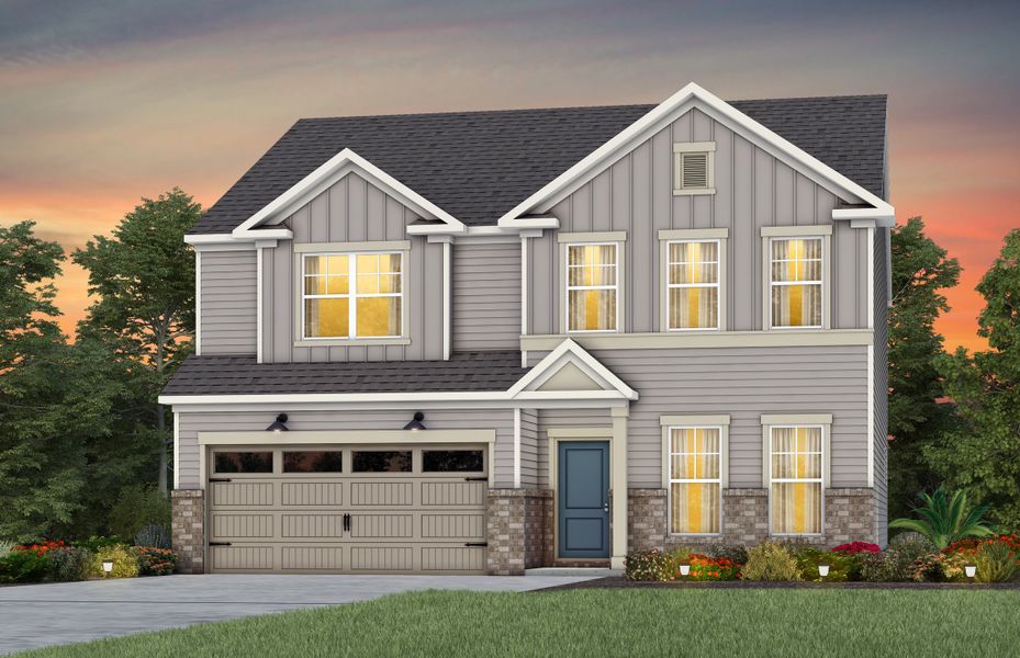 Front exterior of a new home in Riverstone, Monroe, NC, highlighting curb appeal (Image 24).
