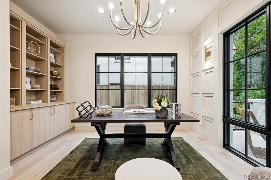 Home office with built-ins & natural light