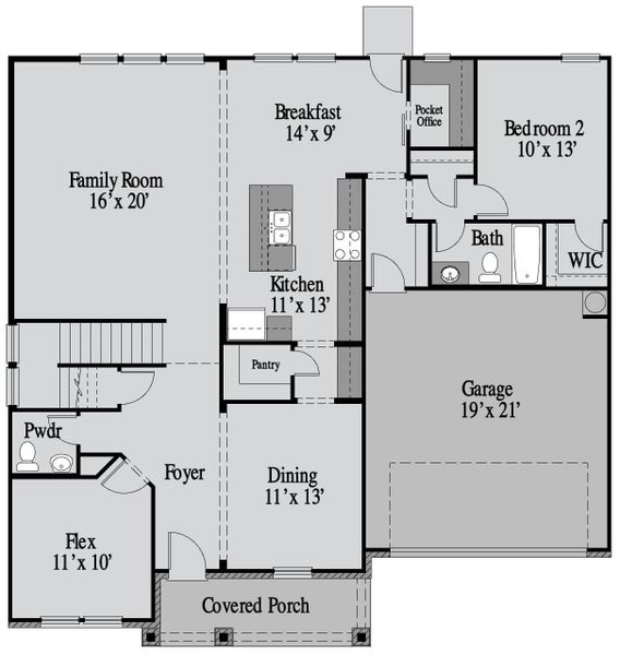 2D floor plan layout for the Warren by UnionMain Homes in Pickens Bluff, Hiram, GA (Image 3).