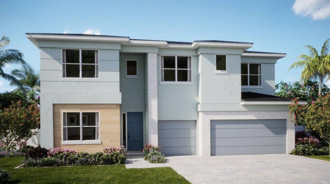 Front exterior of a new home in Arden: The Providence Collection, Loxahatchee, FL, highlighting curb appeal (Image 1).