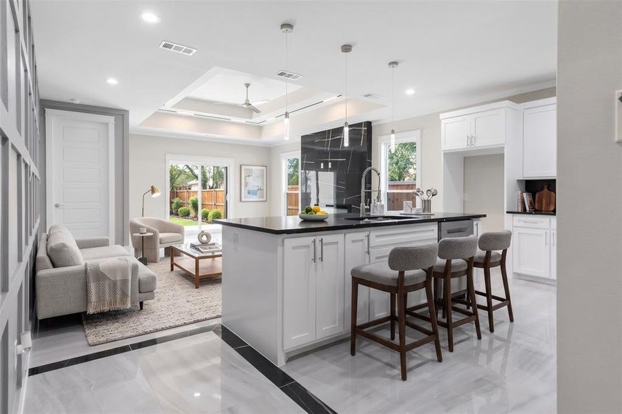 Designer Look - Beautiful tiling, tray ceiling