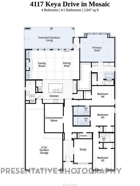 2D floor plan layout of this home in Mosaic: 60ft. lots, Celina, TX (Image 4).