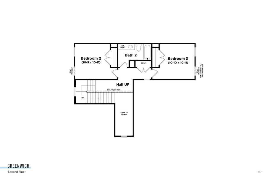 2D floor plan layout for the Greenwich by DRB Homes in Weavers Pointe, Zebulon, NC (Image 9).